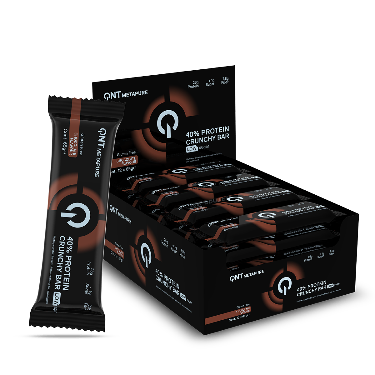 Barres protéinées QNT 40% Crunchy Chocolat 🍫 - 26g protéines, sans gluten - Pack 12 x 65g