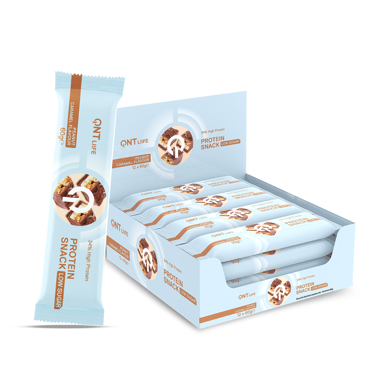 Barres protéinées QNT Snack Caramel Peanut 🥜 - 20g protéines, 2,4g sucre - Pack 12